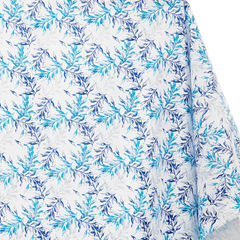 Bay Leaf Print—White-And-Blue—Apparel Fabric —Durable—70% Polyester 30% Cotton—(58/59 Inch) Wide—Available by the Yard—Nationwide Shipping