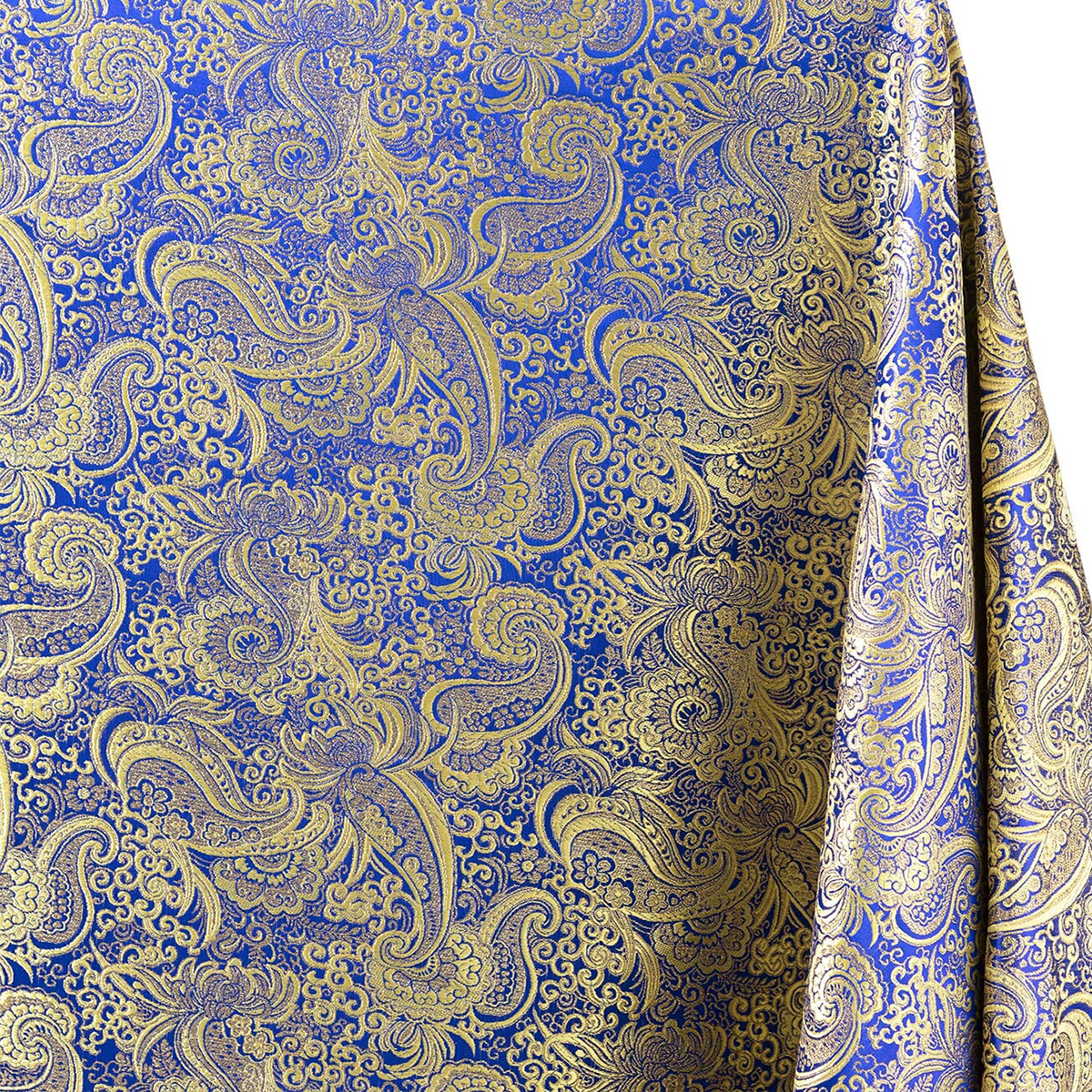 Royal Blue Gold—Paisley Brocade Fabric—58|60"Inche Wide—Available by the Yard—Nationwide Shipping
