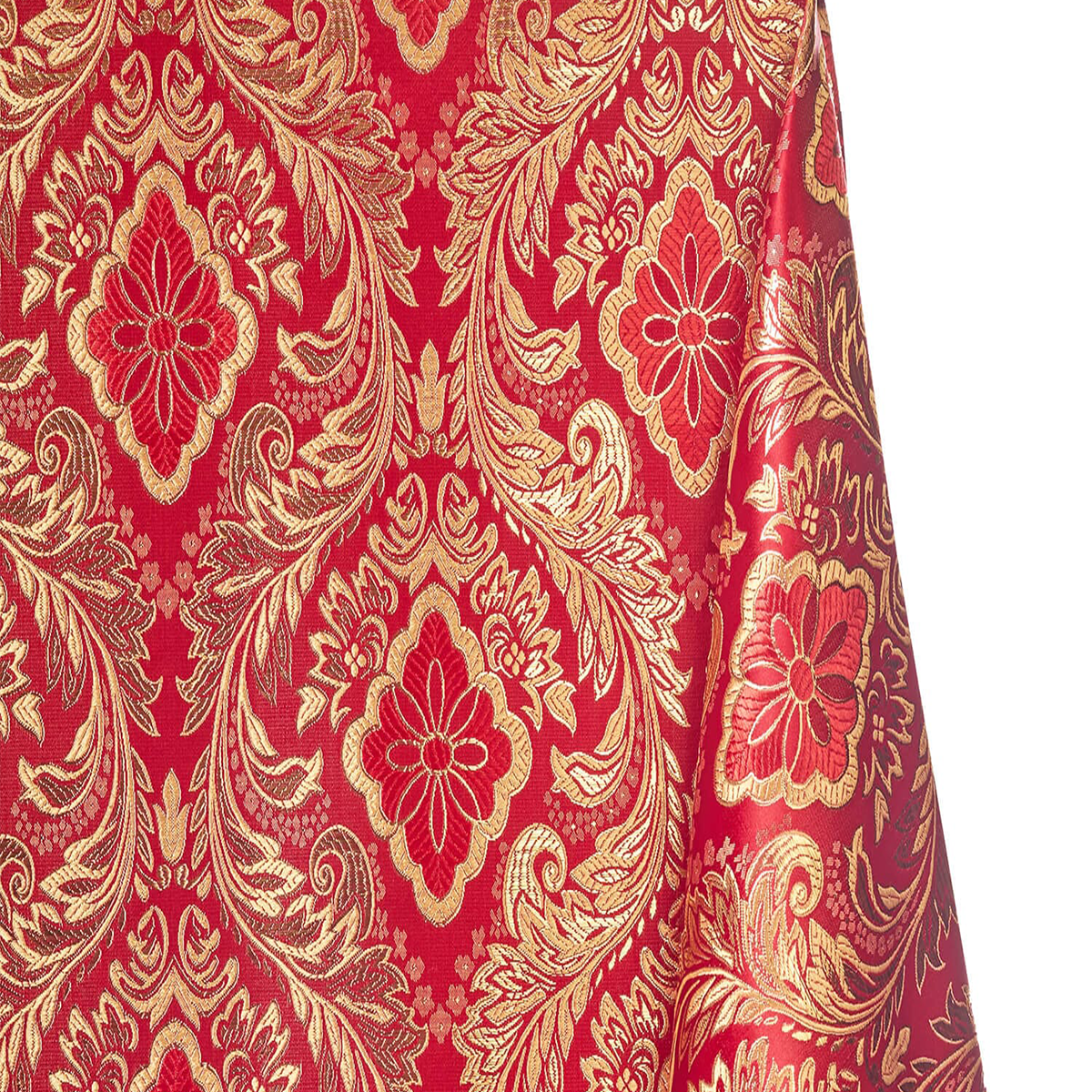 Damask Burgundy Gold Floral Brocade Fabric—Sold by the Yard