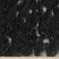 Black Daisy Ruffle Georgette Fabric – High-Quality Polyester Blend