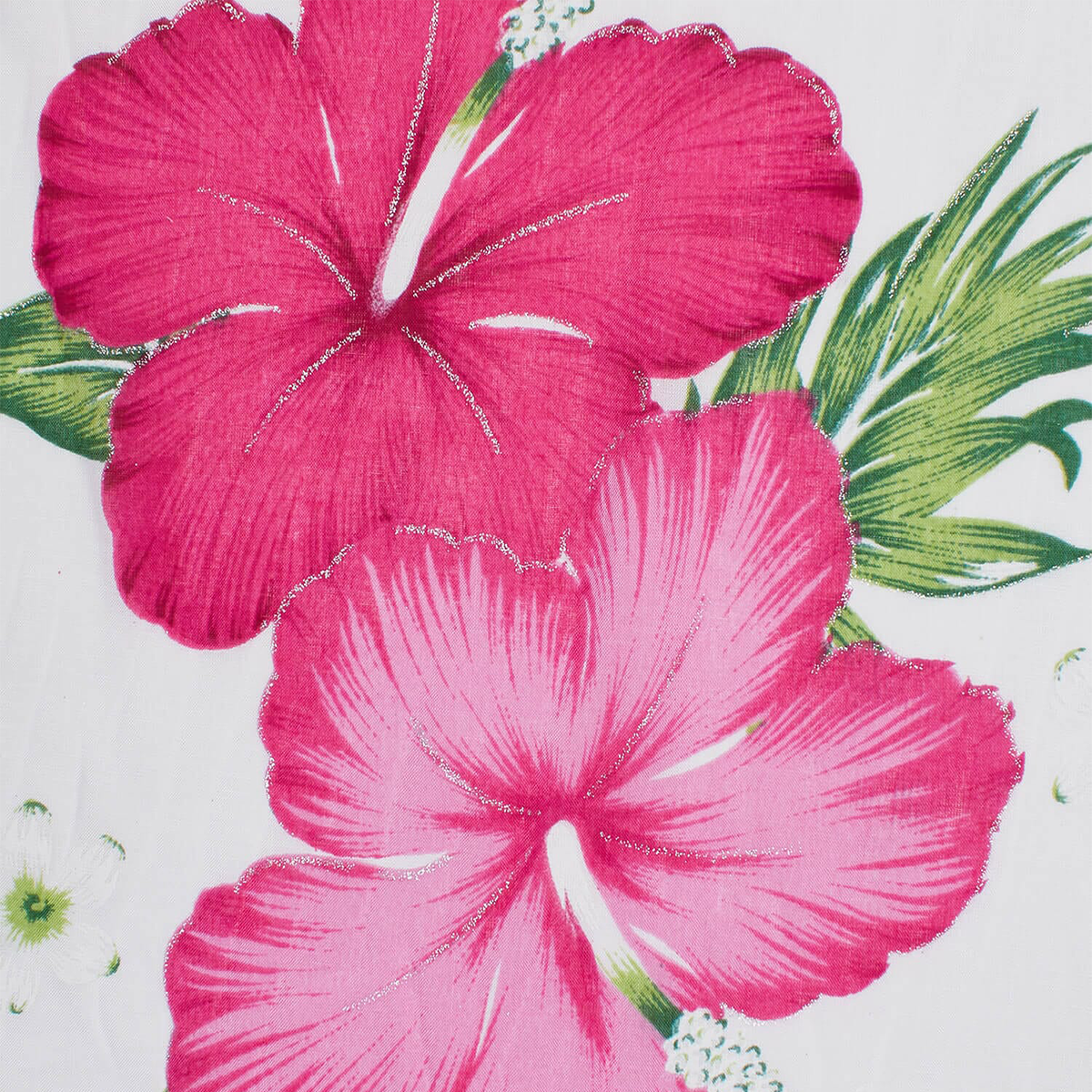 Hibiscus Floral Printed Glitter Voile Material-for Dressmaking-59" Inches Wide/Sold By The Yard