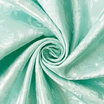 Jacquard with A Rich Floral Pattern—Durable Quality —Aqua Green Satin—58" Wide—100% Polyester Fabric—High-Quality—Sold by The Yard
