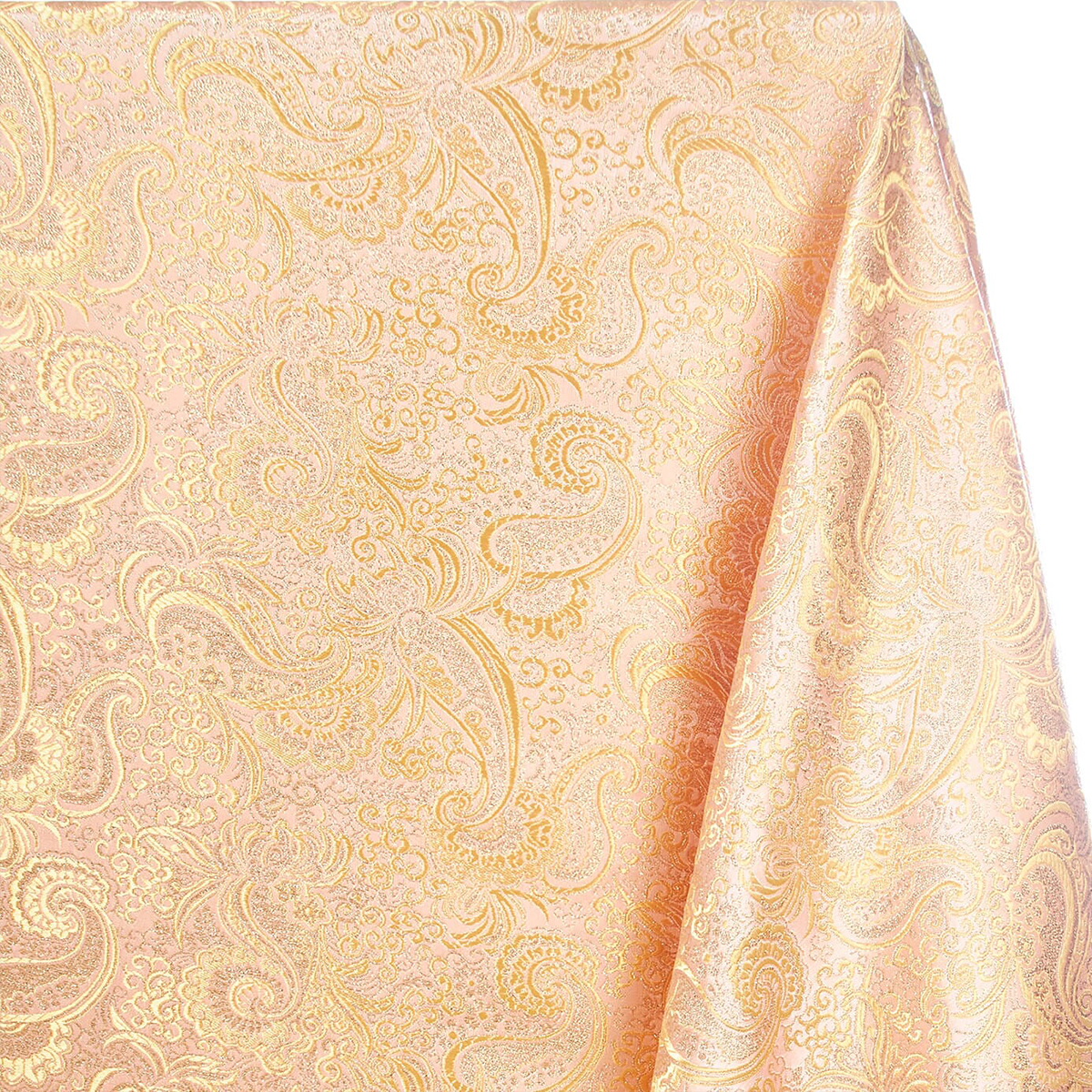 Luxury Fabric—Paisley Brocade—Peach|Gold—58|60-Inches Wide—Sold-by-the-Yard—Nationwide Shipping