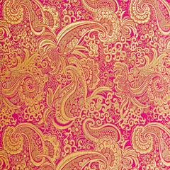 Paisley Fabric—Pink Gold Color—Composition: 35% Polyester, 38% Nylon, 27% Metallic—58" Inches Wide—Available by the Yard.