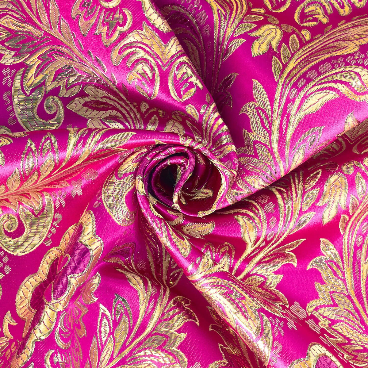 Fuchsia Gold Floral Metallic Brocade Fabric – Elegant Damask