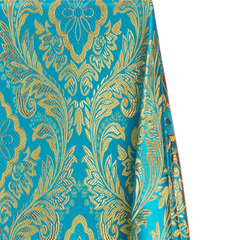 Salisbury—Brocade Metallic Fabric—Turquoise & Gold—58"Inche Wide—Multi-Purpose —Damask —Sold by the Yard