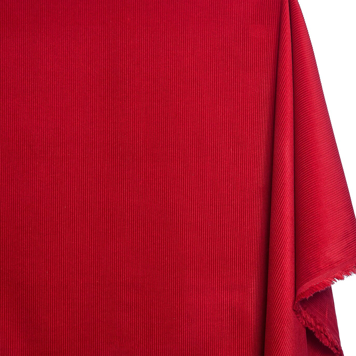 Ribbed scarlet red corduroy fabric—fabric sold by BeautifulWindowsElgin.com