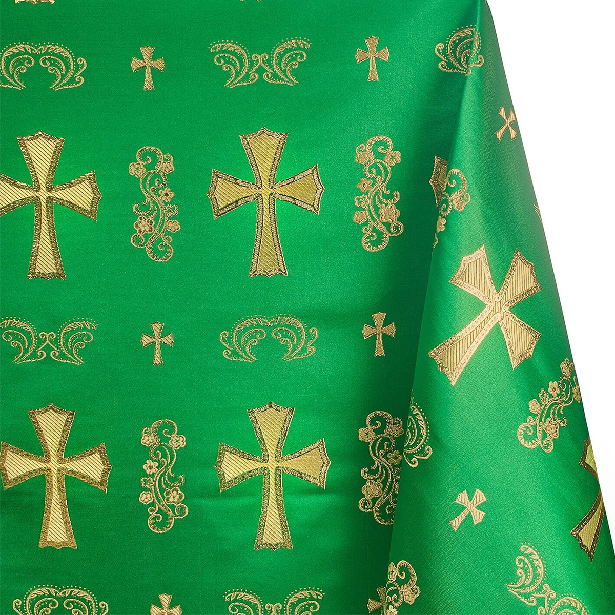 Kelly Green & Gold Pastoral Brocade Fabric – Premium Quality Material