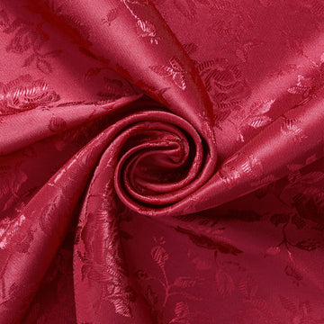 Burgundy Rose-Jacquard Satin Fabric