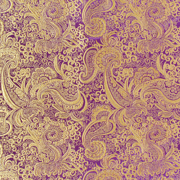 PURPLE-GOLD PAISLEY BROCADE FABRIC