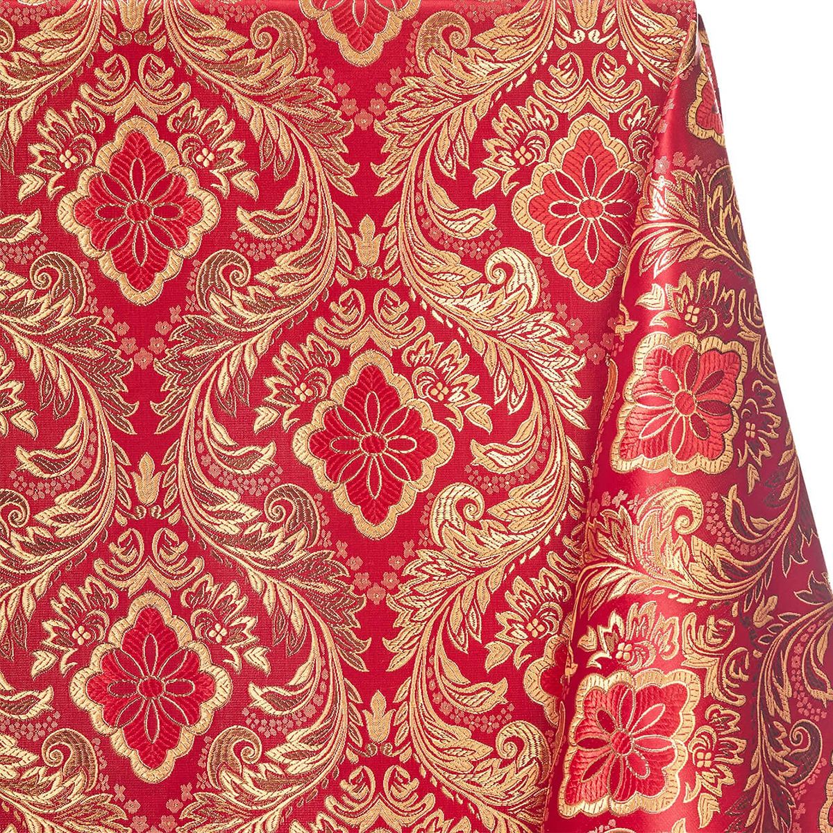 Damask Burgundy Gold Floral Brocade Fabric—Sold by the Yard