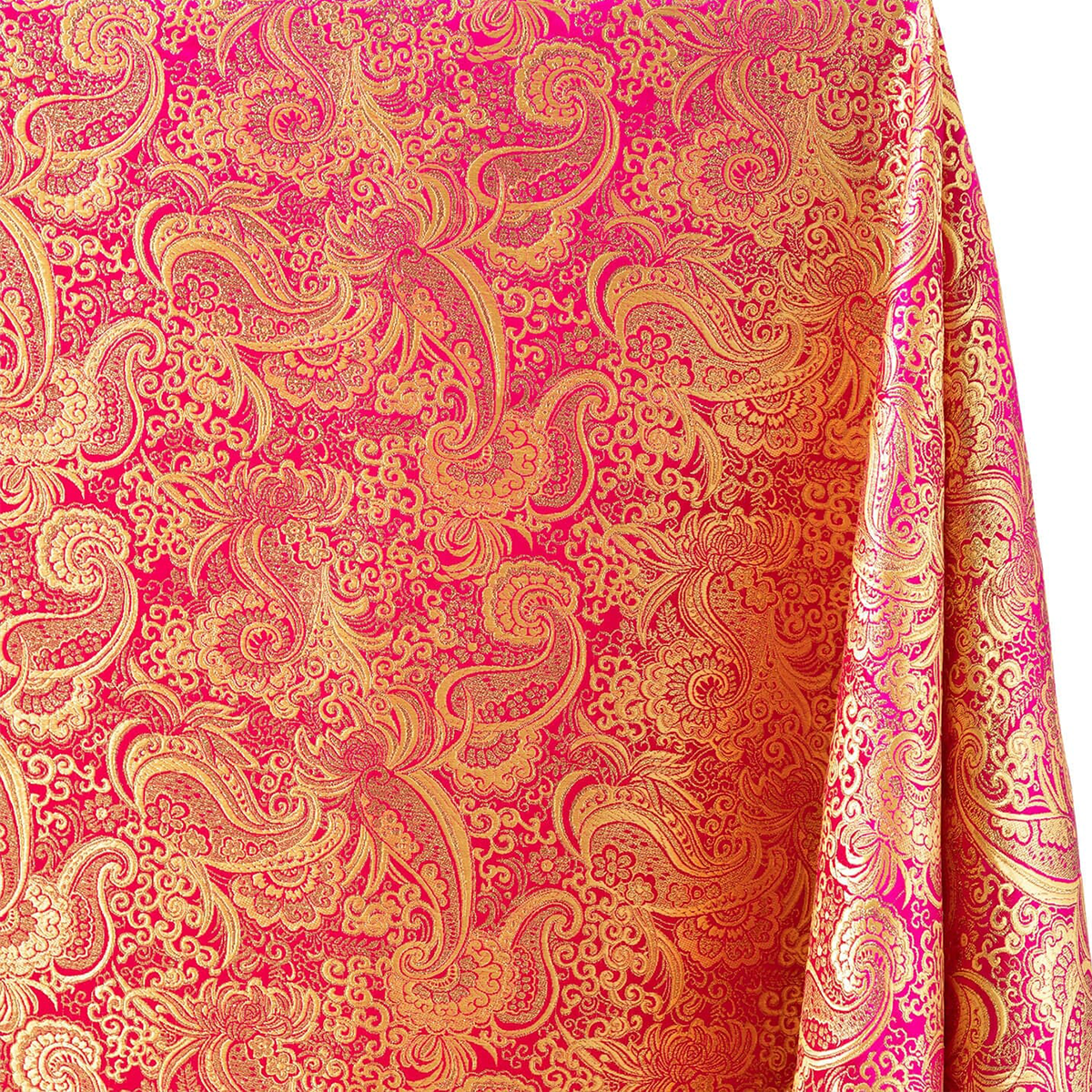 Paisley Fabric—Pink Gold Color—Composition: 35% Polyester, 38% Nylon, 27% Metallic—58" Inches Wide—Available by the Yard.