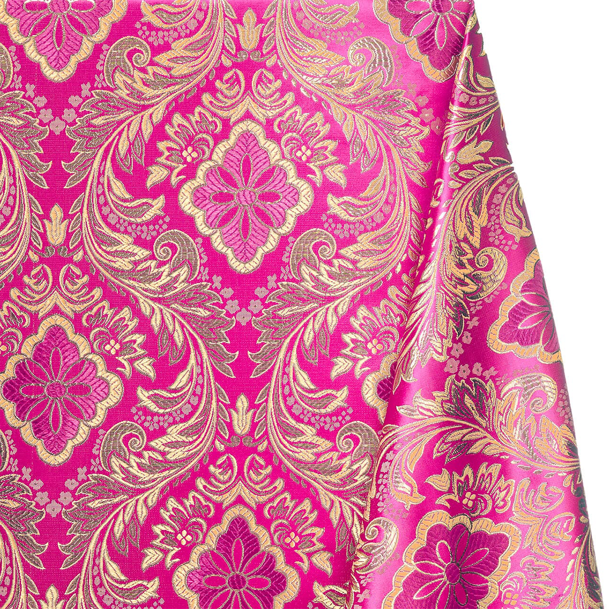 Fuchsia Gold Floral Metallic Brocade Fabric – Elegant Damask