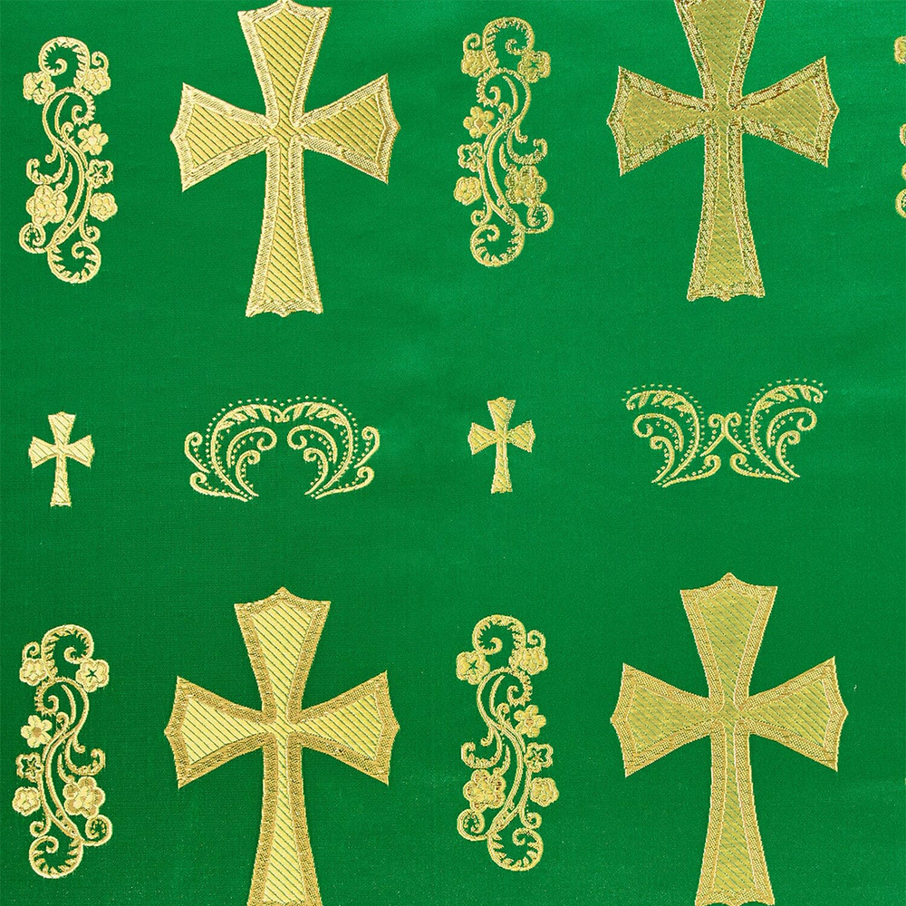 Gold crosses and decorative elements on a green background