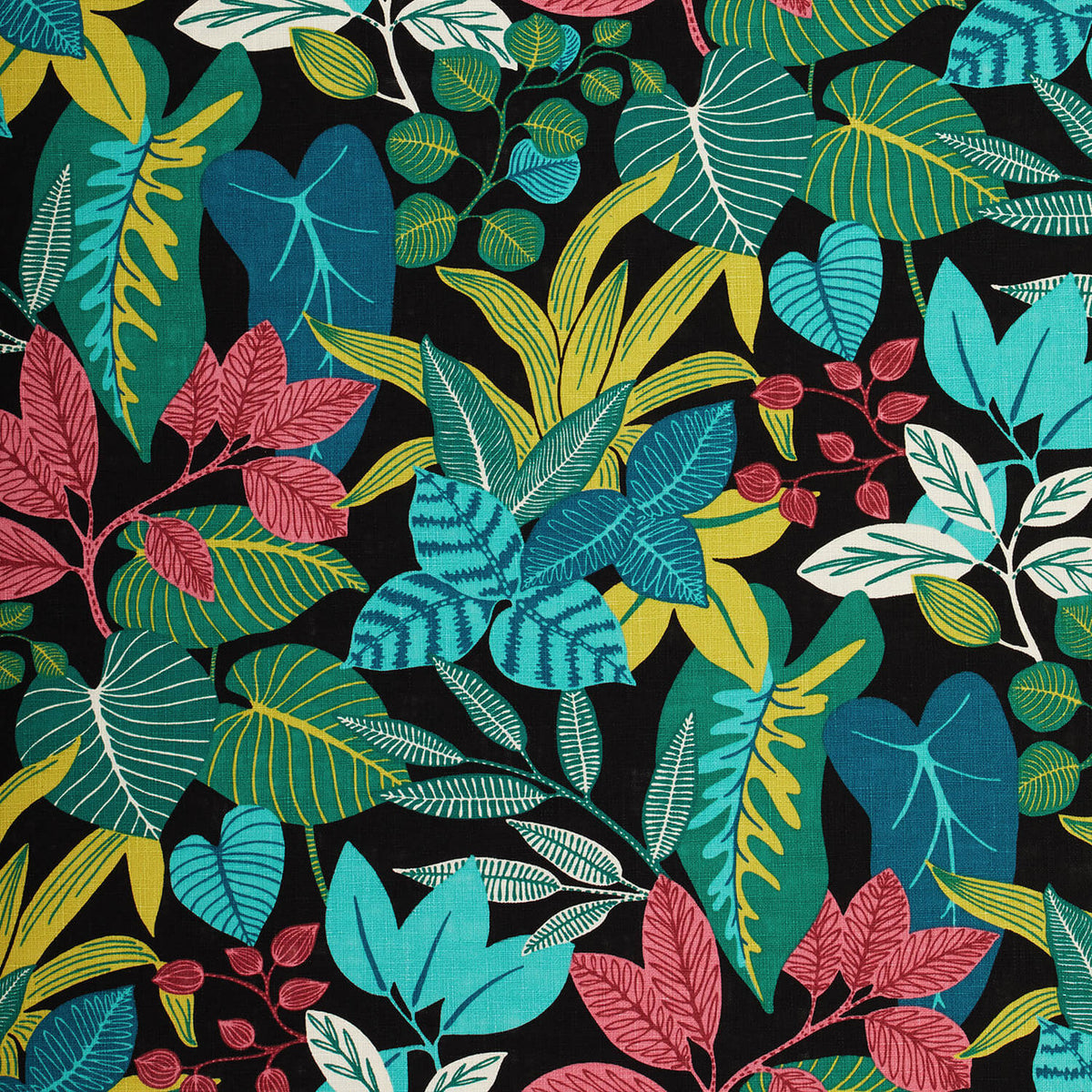 A piece of fabric featuring a tropical floral jungle pattern | Sold by beautitulwindowselgin.com