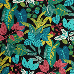 A piece of fabric featuring a tropical floral jungle pattern | Sold by beautitulwindowselgin.com