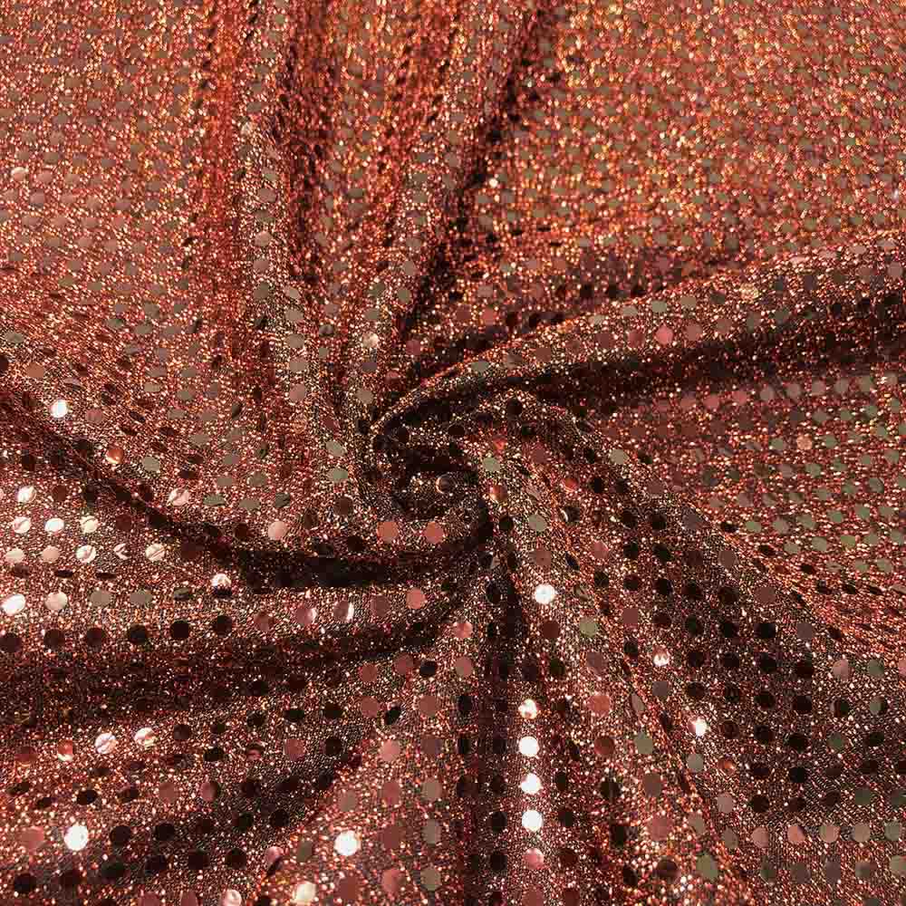 Embellished Fabric Black |Orange Hue—Knit Sequins Material—100% Polyester—Sold by the Yard—Width 60\61 Inches Wide.