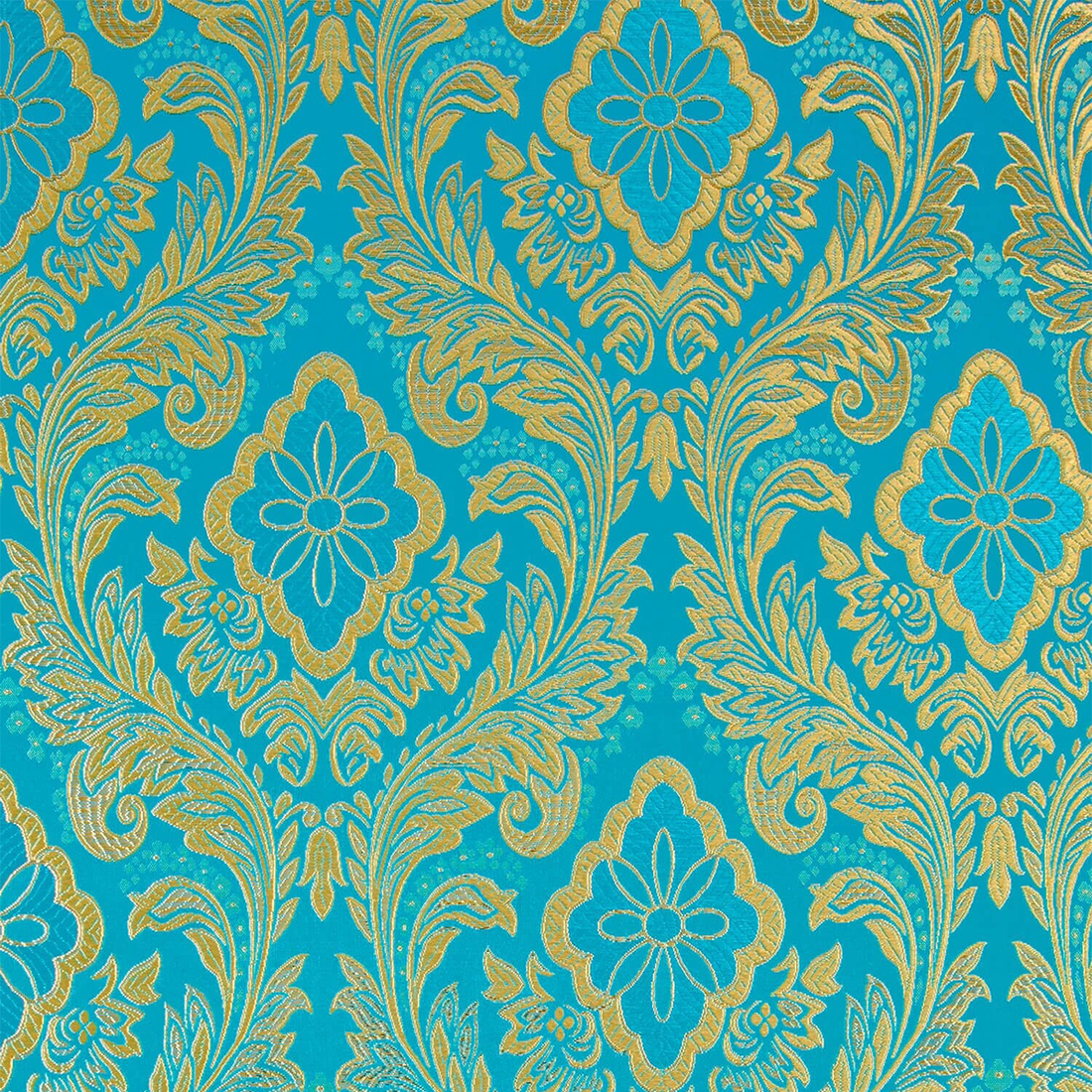 Brocade Metallic Fabric In Turquoise & Gold 58"Wide