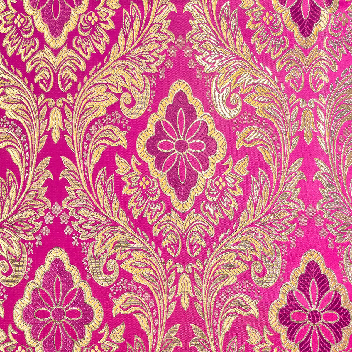 Fuchsia Gold Floral Metallic Brocade Fabric – Elegant Damask