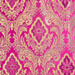 Fuchsia Gold Floral Metallic Brocade Fabric – Elegant Damask