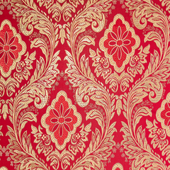 Damask Burgundy Gold Floral Brocade Fabric—Sold by the Yard
