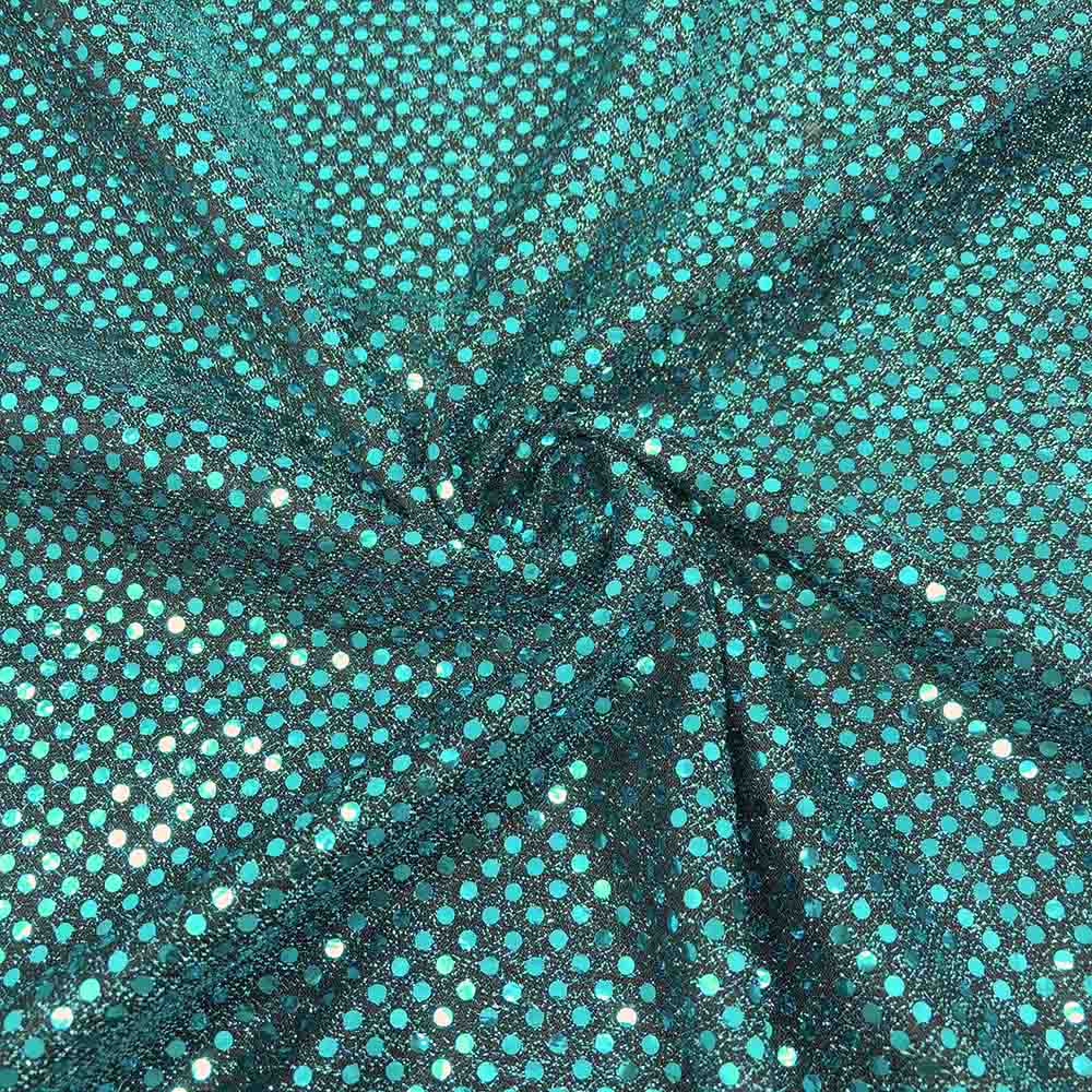 High-Quality Sequence—Fabric For Gowns—Turquoise|Black— Knit Sequins—100% Polyester—Nationwide Shipping