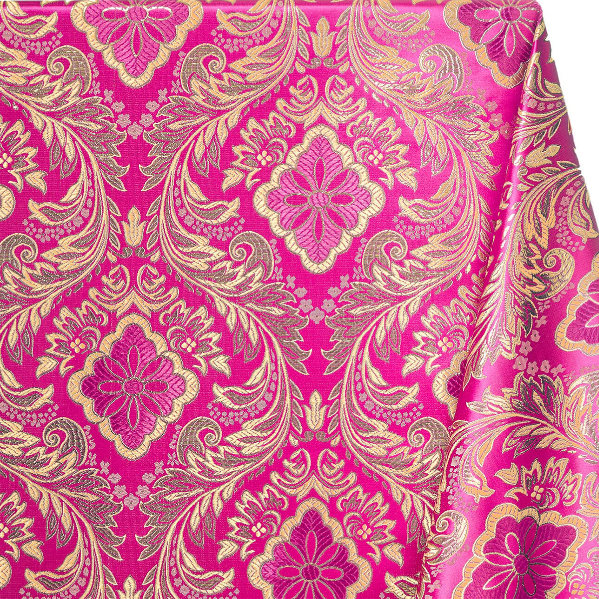 Fuchsia Gold Floral Metallic Brocade Fabric – Elegant Damask