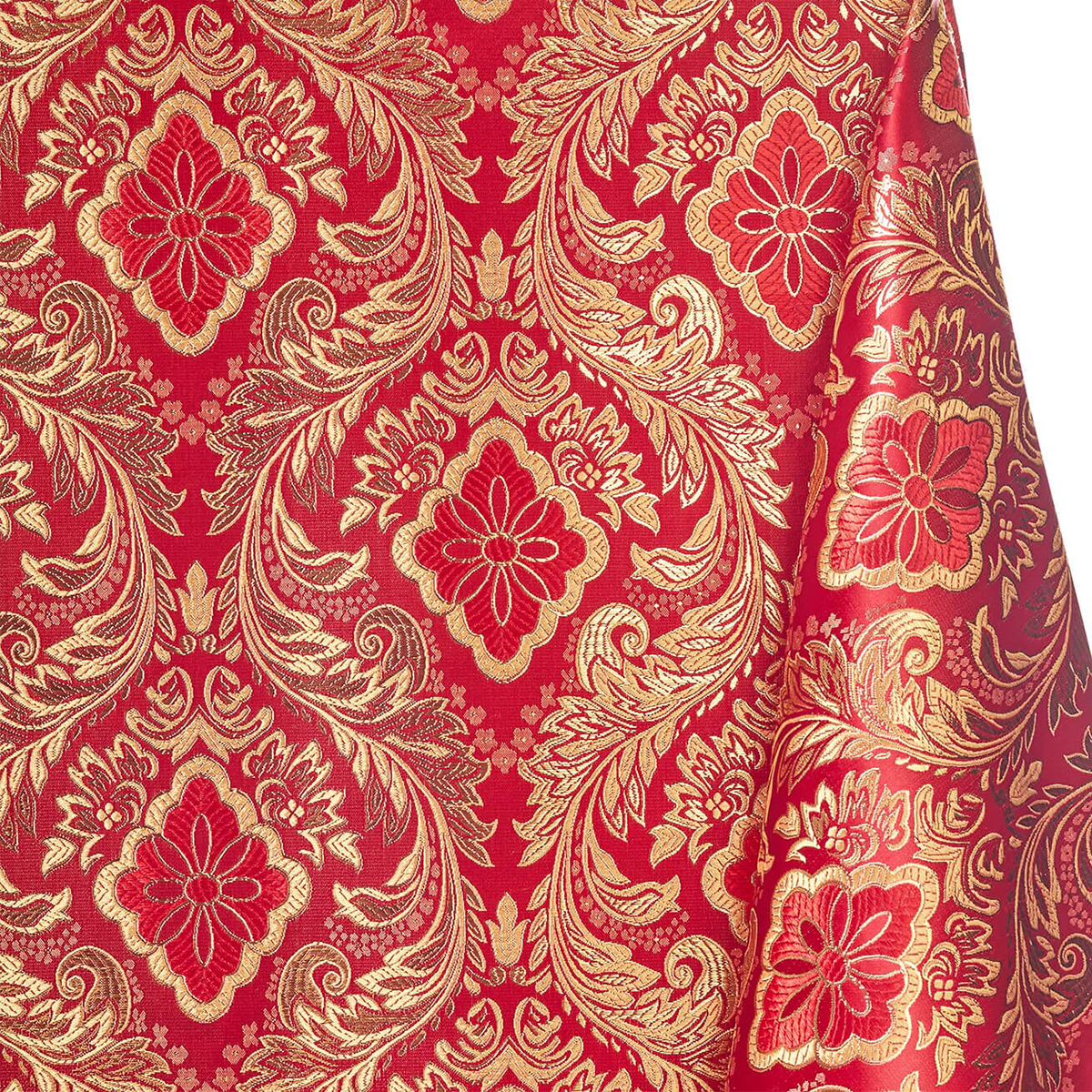 Damask Burgundy Gold Floral Brocade Fabric—Sold by the Yard