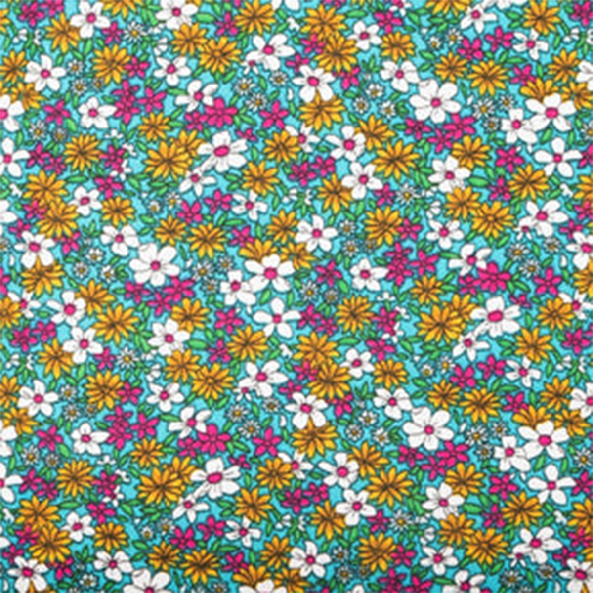 Aqua Daisy Print Cotton—100% Cotton Poplin Fabric—Ideal for Apparel—Available for Nationwide Shipping
