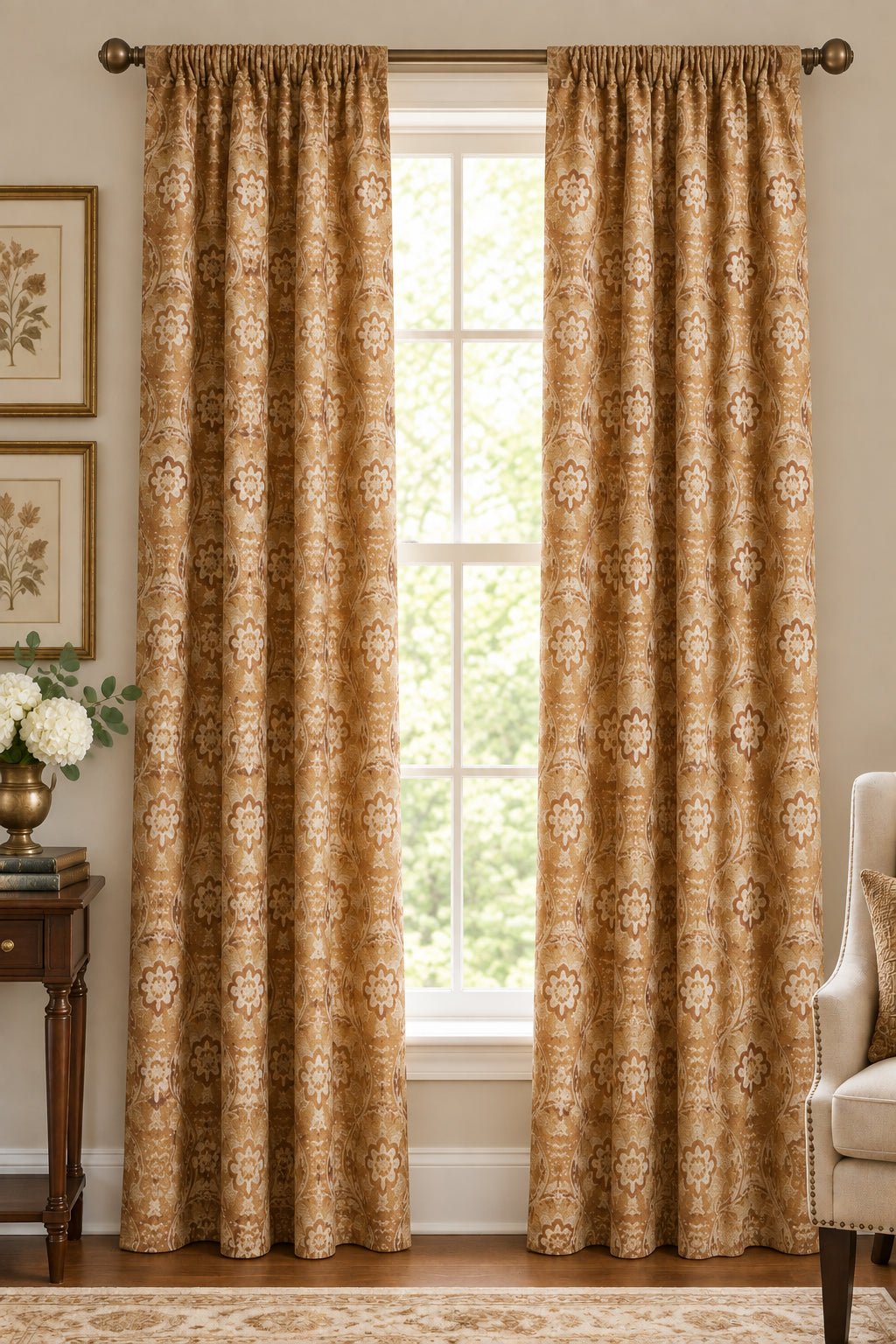 Sander evokes a sense of handcrafted artistry with its intricate floral block print