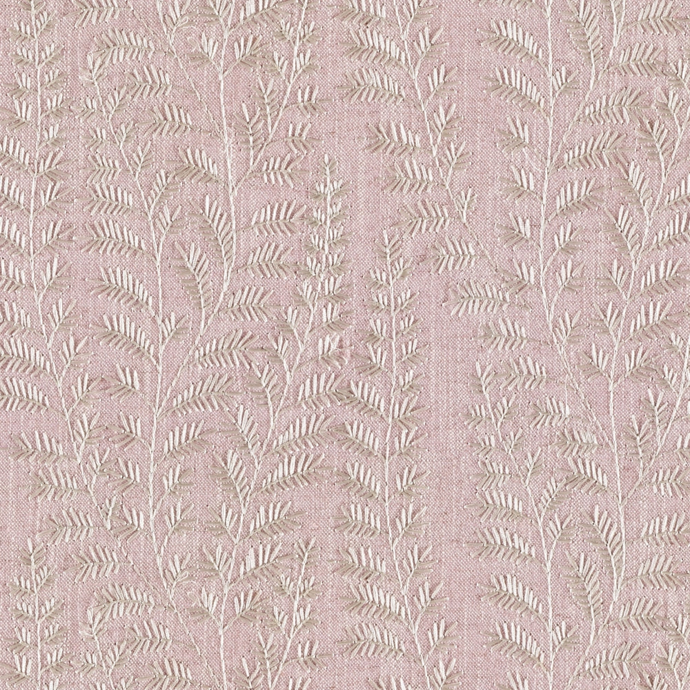 Striking leaf motif in rose pink suitable for drapery, pillows and light upholstery.