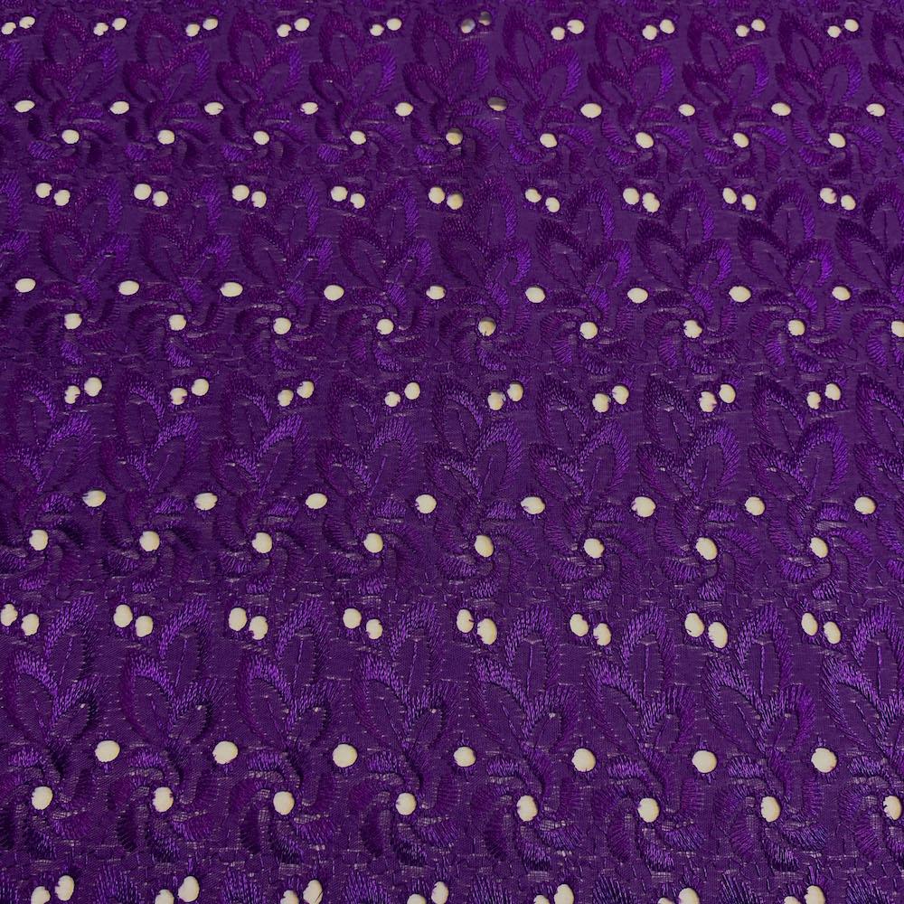 Eyelet Floral—Amethyst Color—Embroidery Material— Width 54"Wide—High Quality—Sold by the Yard—Shipped Nationwide.
