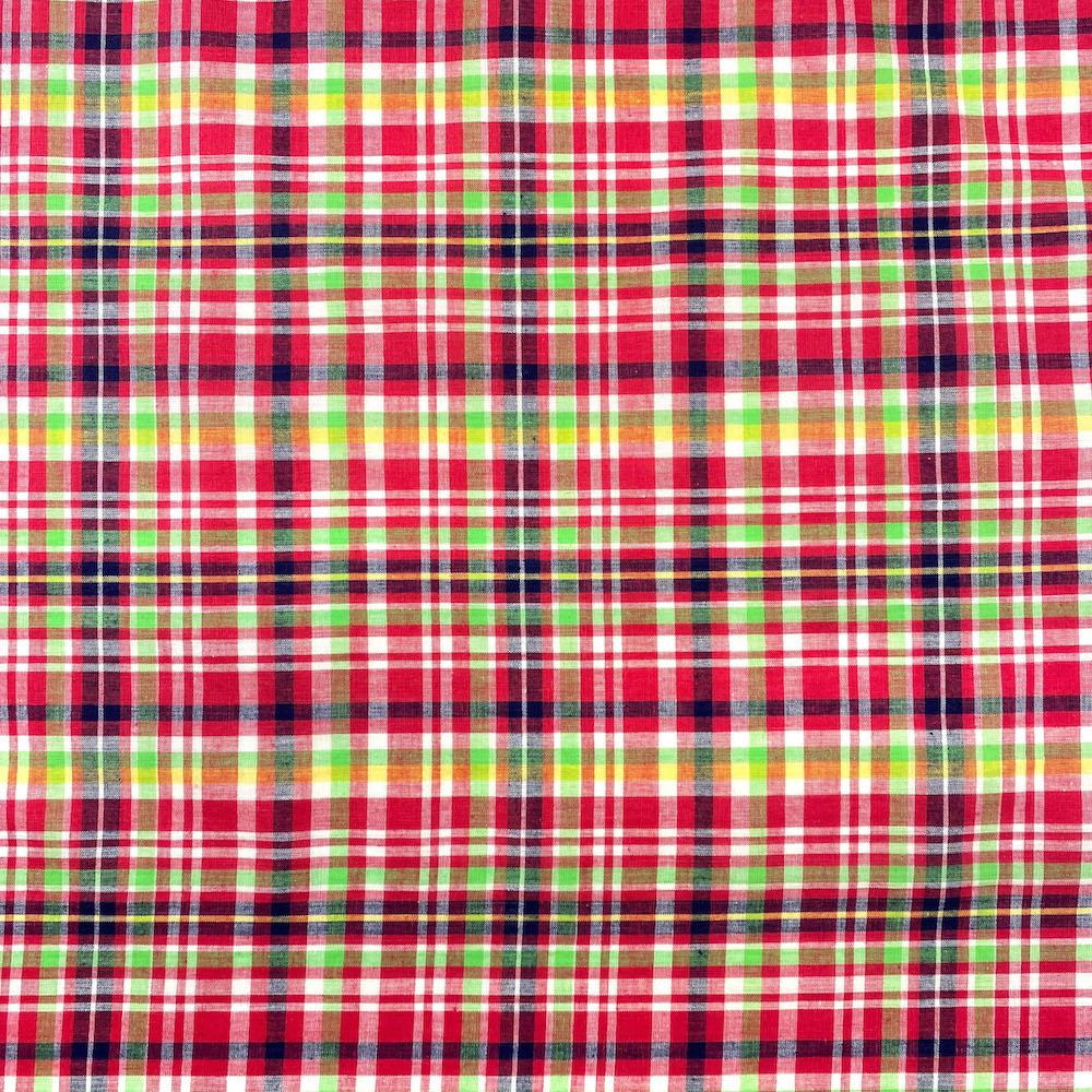 Madras Cotton Fabric—Multi-Color Red| Green| White Tones—Crisp Texture—(58/59 Inch) Wide—Sold by the Yard