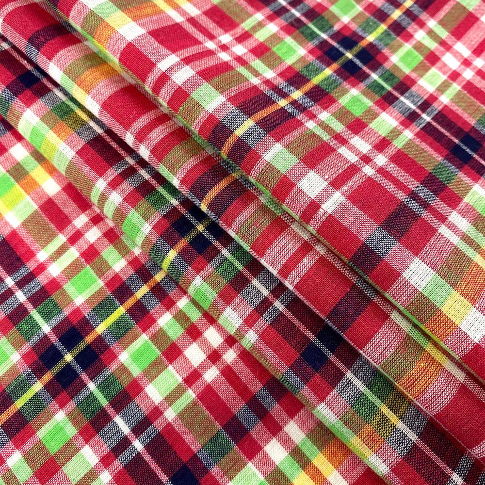 Madras Cotton Fabric—Multi-Color Red| Green| White Tones—Crisp Texture—(58/59 Inch) Wide—Sold by the Yard
