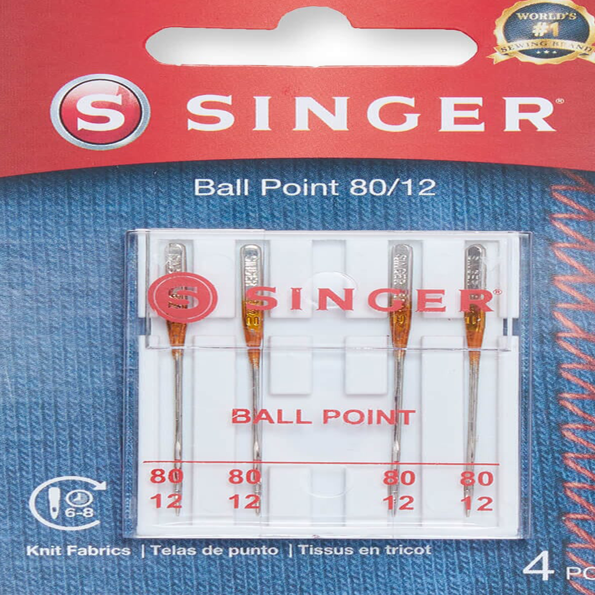 SINGER BALL POINT 80/12 LIGHTWEIGHT SEWING NEEDLES (4 PACK)