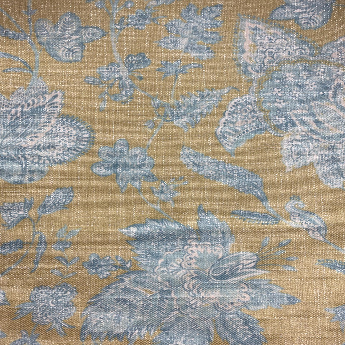 Zara-Grace—Mustard Blue—Toile Fabric—Custom Drapes—100% Polyester—Sold by The Yard—54" Inches Wide