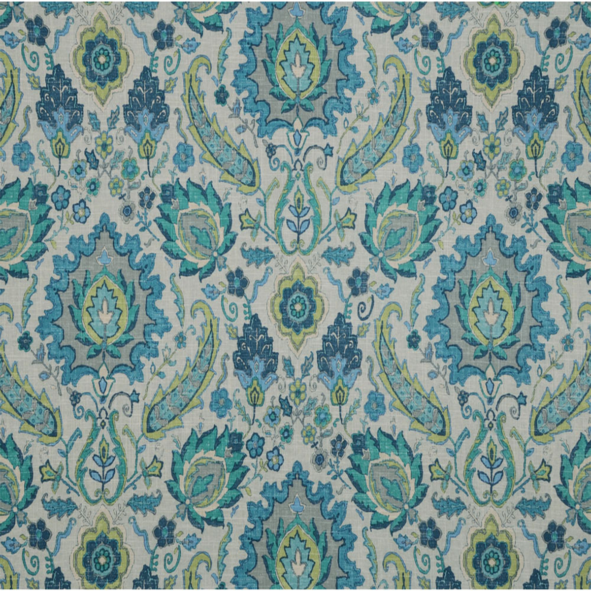 LARGE-SCALE IKAT FLORAL DESIGN IN BLUE GREEN FABRIC