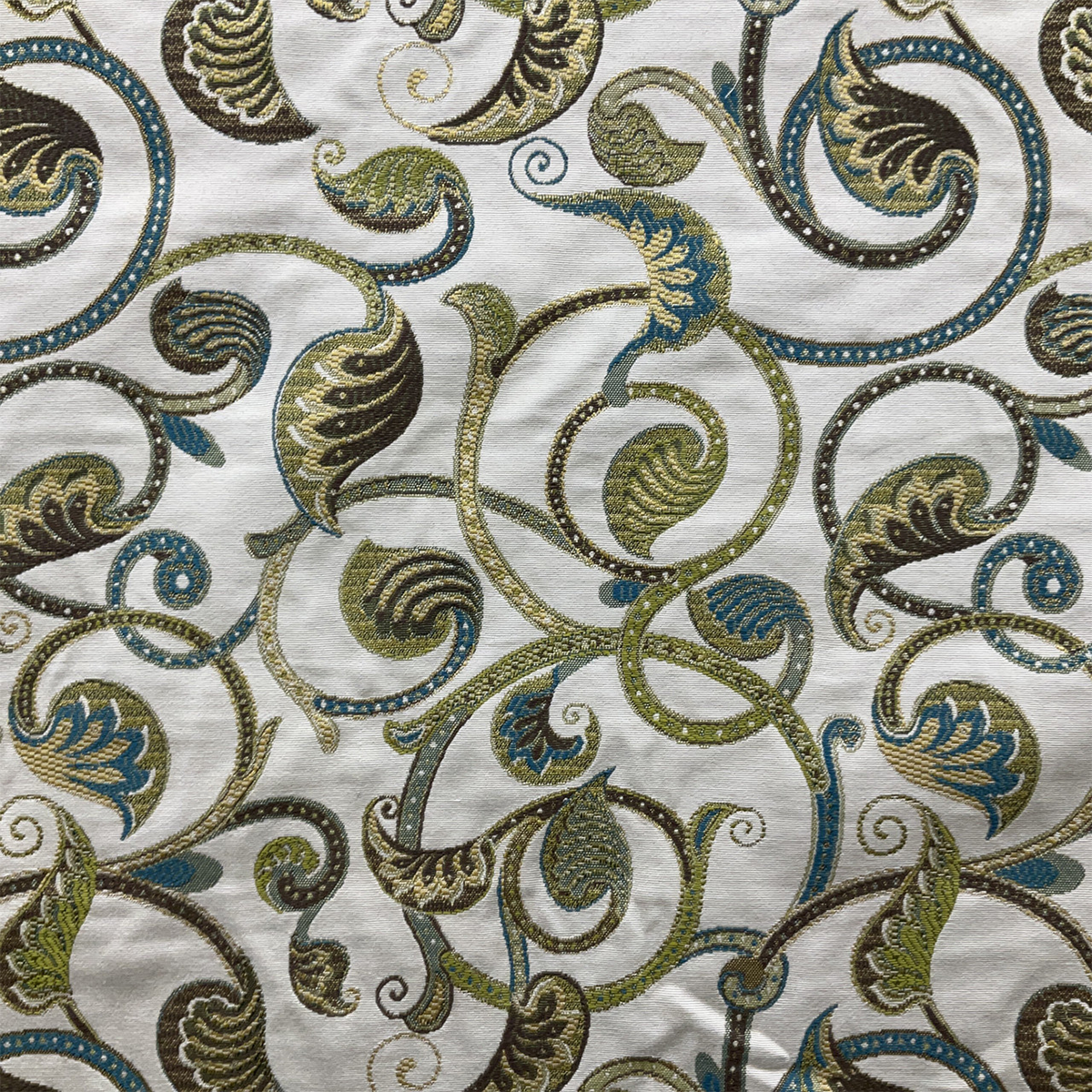 Foliage Scrollwork Fabric—Blue Green White —100%Polyester—Quality Multi-Purpose Fabric—Sold by The Yard-52" Inches Wide