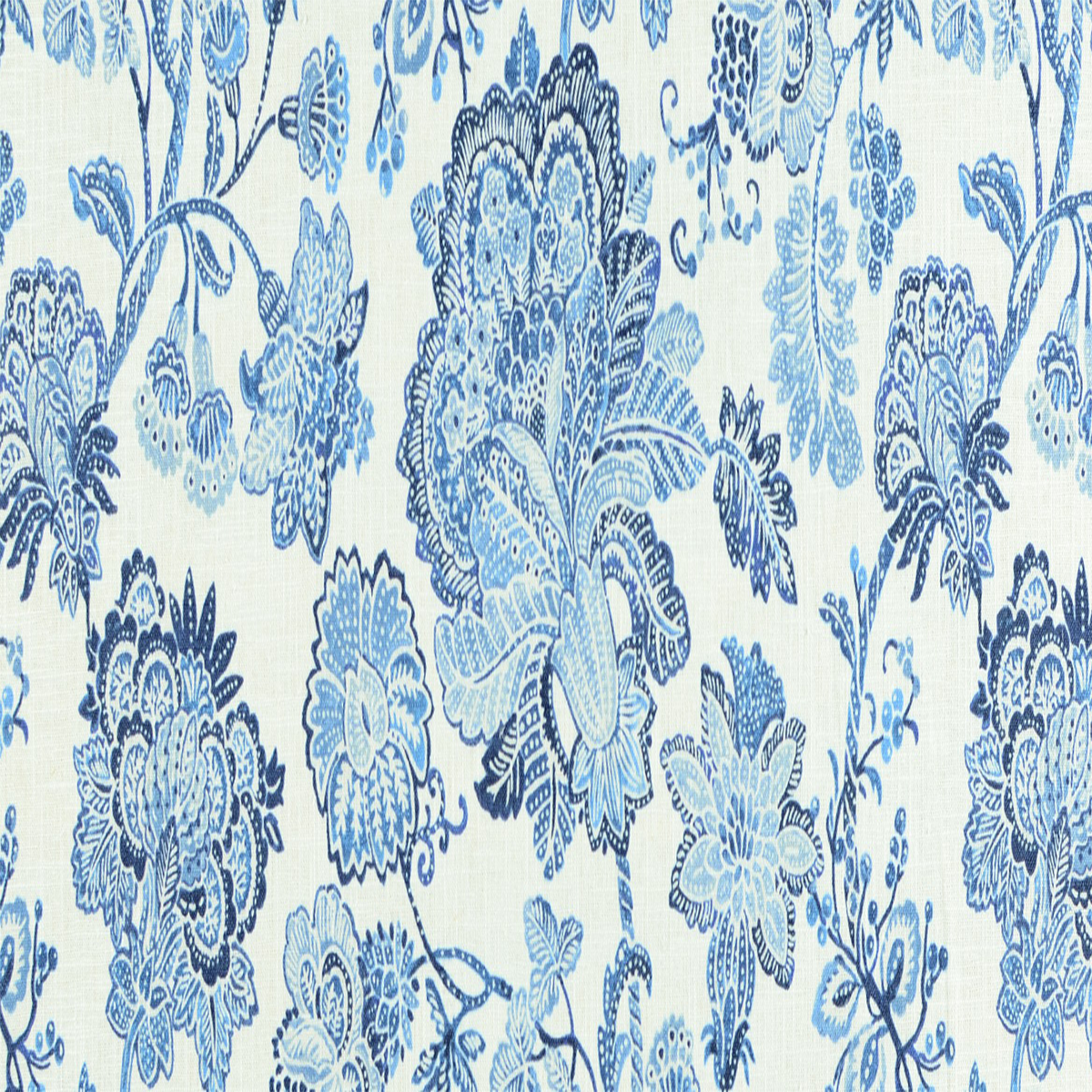 Belmont Porcelain Blue Floral—Window Curtain Fabric—100% Cotton—Strong Durability—Multi-Purpose—Sold by The Yard—54"Wide