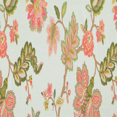 Sorbet Floral—100% Cotton Fabric—Mix Color of White| Pink |Green—Ideal For Window Curtain—Width 52"Inches Wide—Available by the Yard