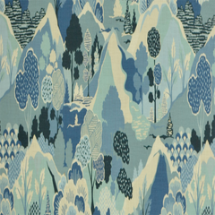 Coastal Style Fabric—Cream-Blue—100% Cotton—Width 54" Inches Wide—Shipped Nationwide