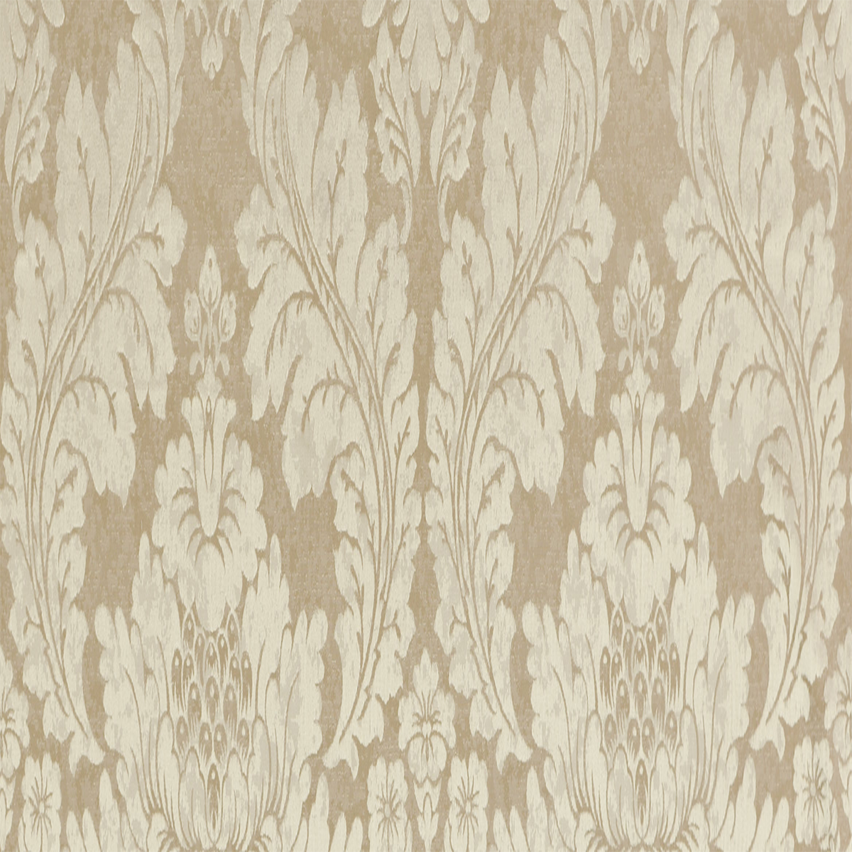 A close-up image of a beige elegance brocade fabric with a floral pattern |Beautiful Windows Elgin