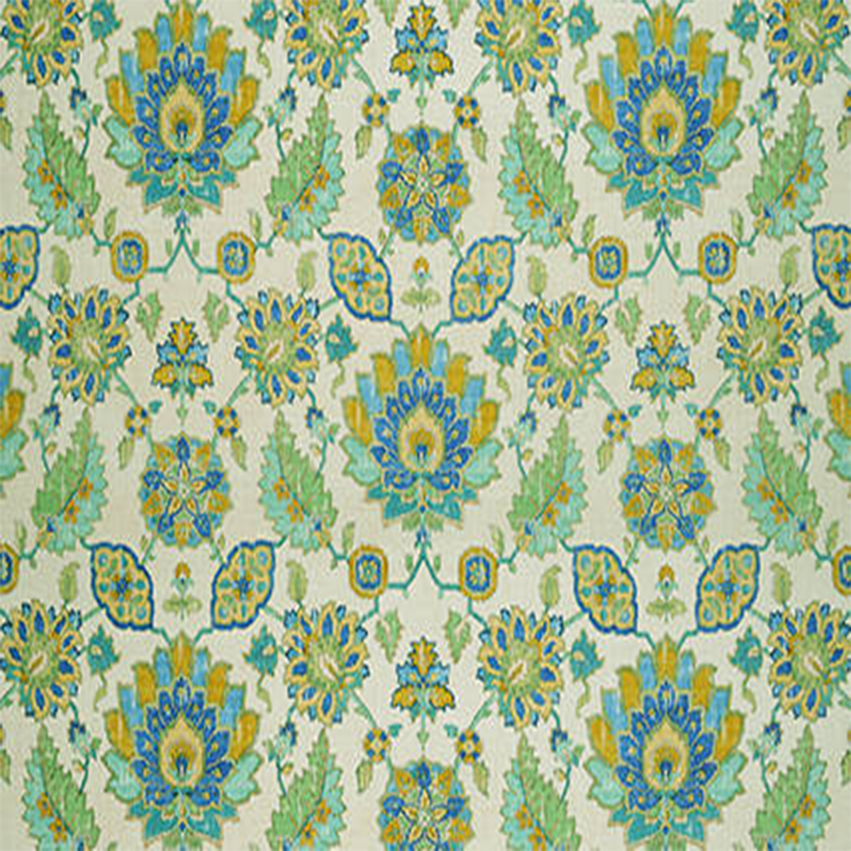 ANDORRA GREEN BLUE LINEN DRAPERY FABRICFabric—Beige Multi Color Floral—Durable Quality 100% Cotton—Sold by The Yard—54" Inches Wide