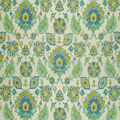 ANDORRA GREEN BLUE LINEN DRAPERY FABRICFabric—Beige Multi Color Floral—Durable Quality 100% Cotton—Sold by The Yard—54" Inches Wide