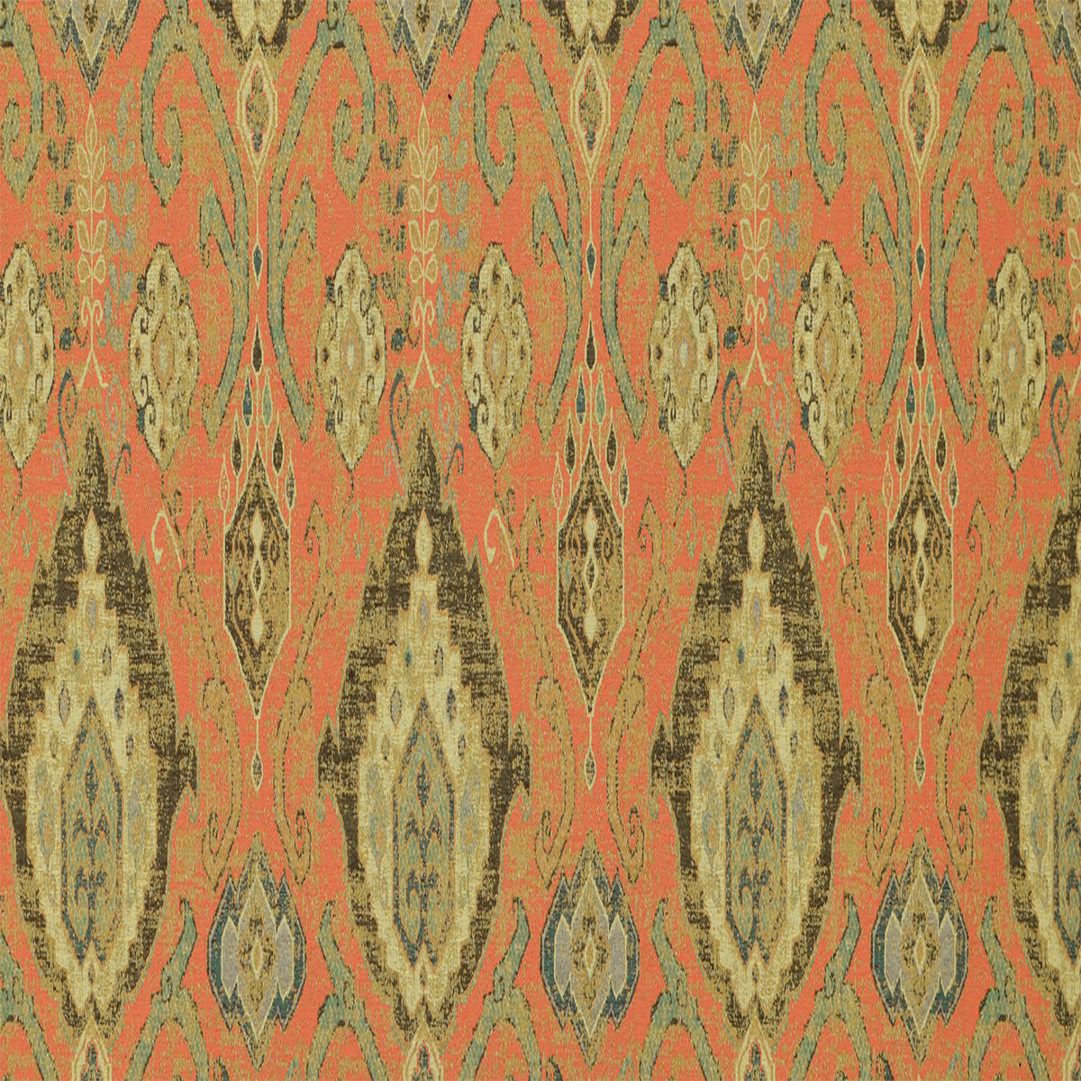 Mybecca Terracotta—Ikat Floral—Decorative Fabric—100% Cotton—Sold by The Yard—54" Inches Wide