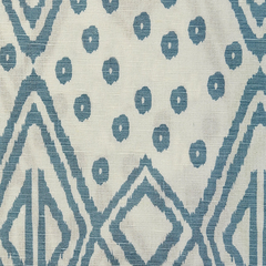 Wedge Wood Tribal—Blue White—Window Curtain —60% Linen 40% Cotton—Multi-Purpose—Sold by The Yard—54"Wide