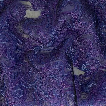 PURPLE & NAVY SWIRLS SHEER ORGANZA LUXURY BROCADE