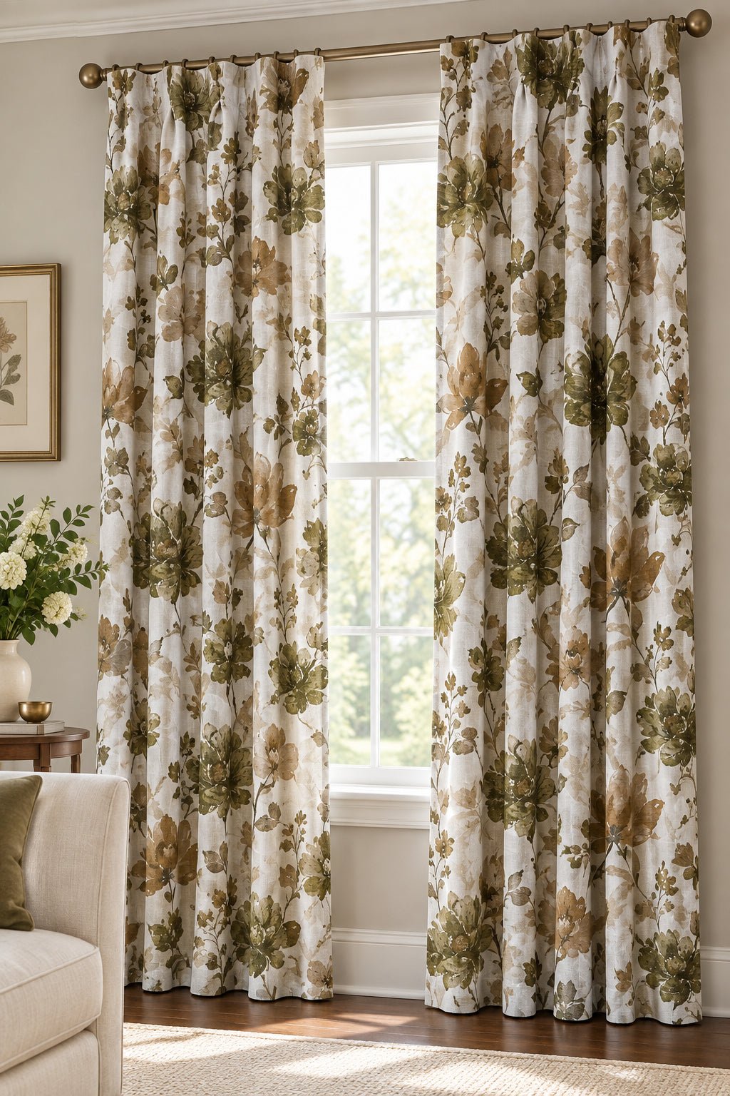 Pinch Pleated floral window curtain panel