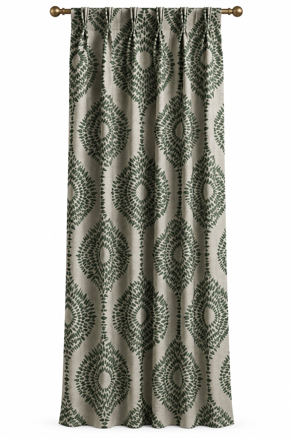 Emerald & Beige Pinch Pleat Curtain — 47" Wide — Polyester Blend