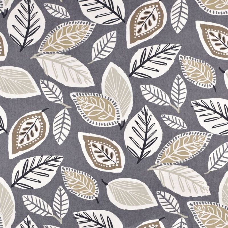 Crafted  From 100% Cotton Fabric—Leaf and Vines—Grey Ash—Window Curtains—54" Inches Wide—Sold by the Yard